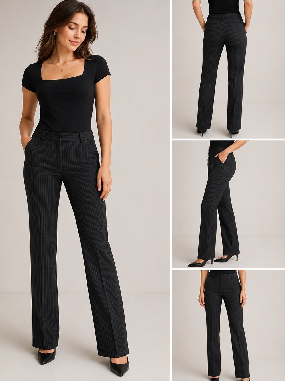 Tailored Women's Pinstripe Dress Pants - Black